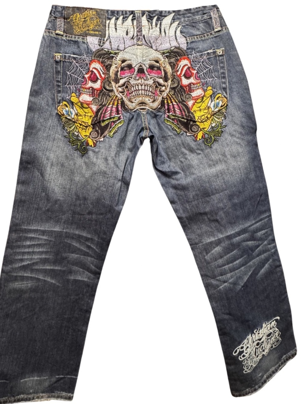 Rare Vintage Christian Audigier Ed Hardy Skull Embroidered Jeans Y2K Streetwear